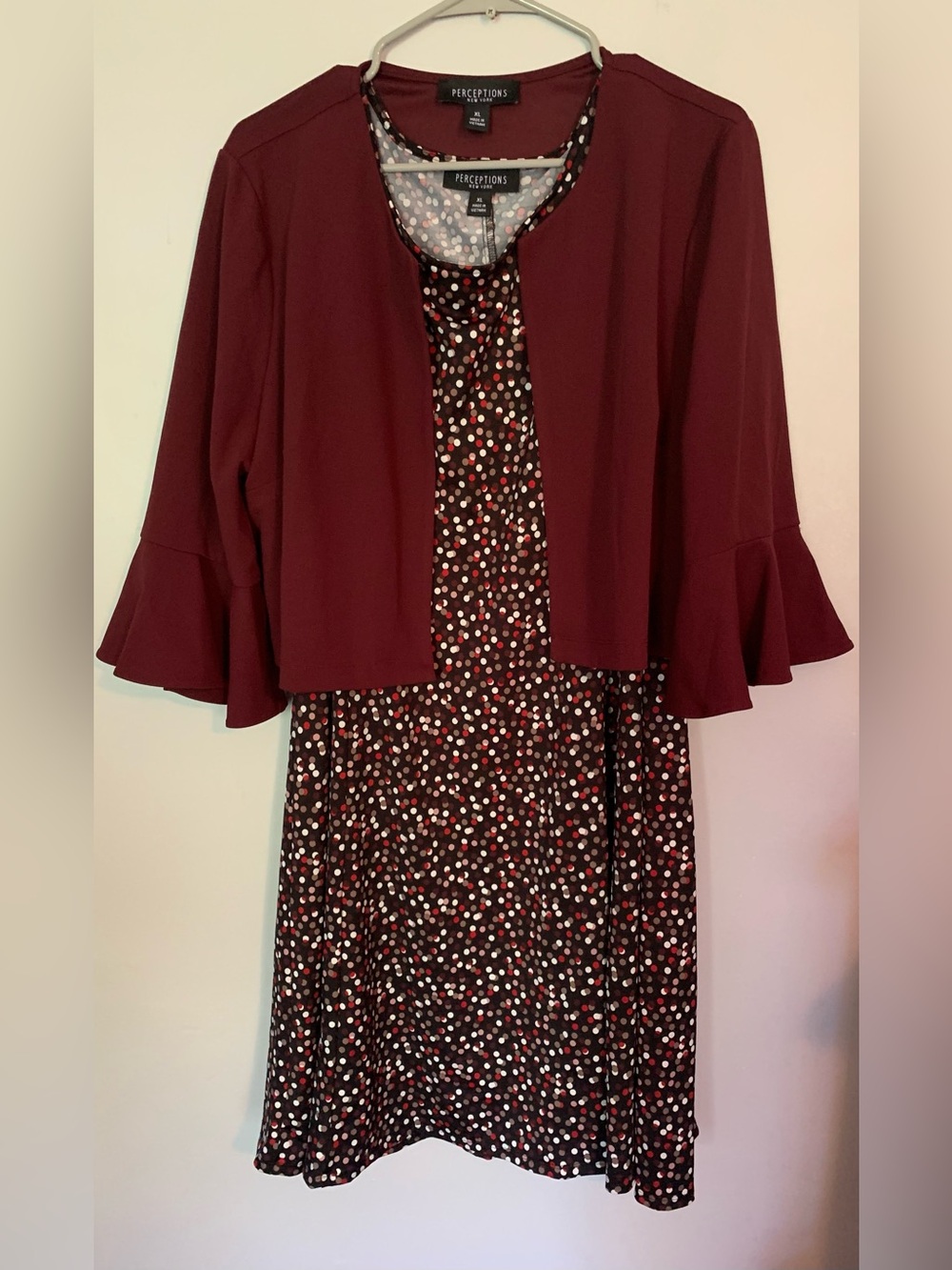 Perceptions New York polka dot dress and jacket set, size XL
